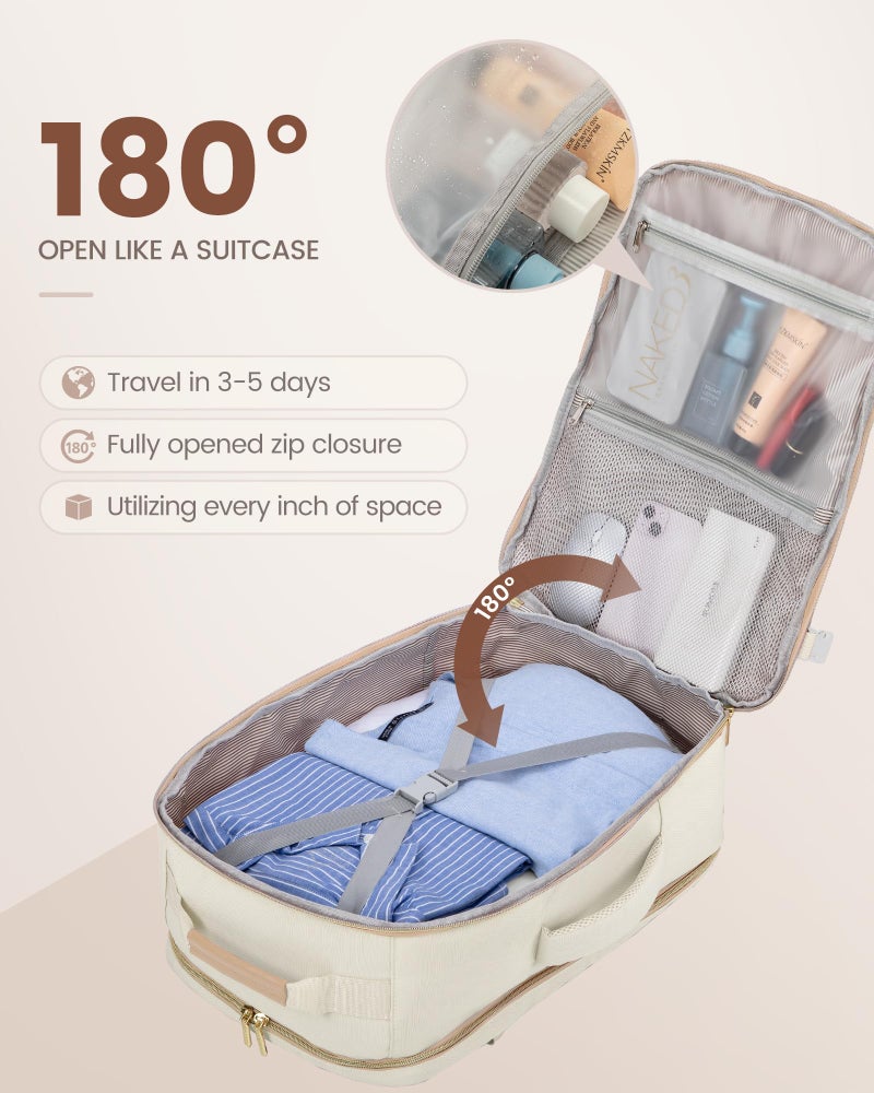 LOVEVOOK Travel Backpack for Women  40L Personal Item Backpack Flight Approved with 3 Packing Cubes  Water Resistant Carry on Backpacks Luggage Daypack Business Weekender Bag  Beige-Flesh beige - Image 2
